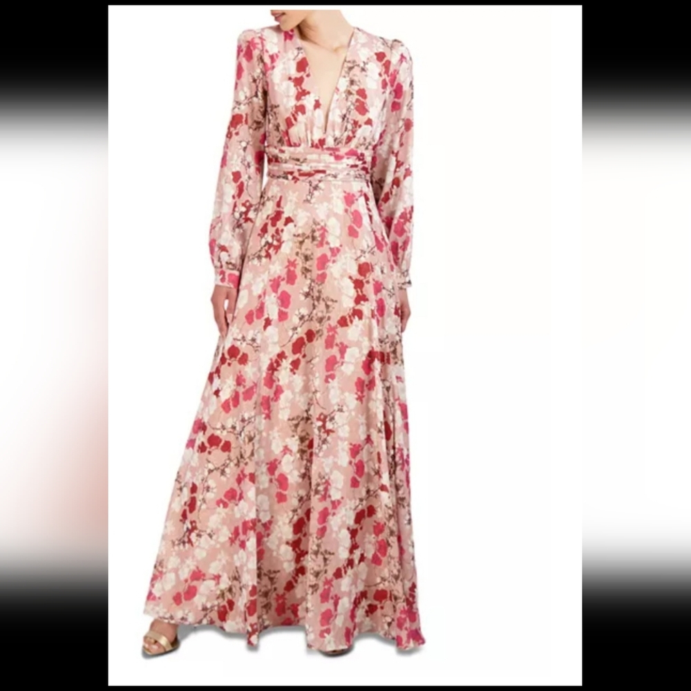 BCBGMAXAZRIA Floral Metallic Thread Maxi Dress Size 12 | $458 Retail - Picture 5 of 13
